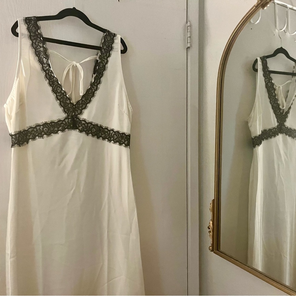 Vici White Dress with Black Lace Trim